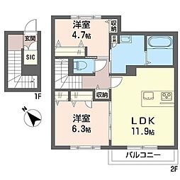 エスポワールちはら台南A棟 2LDKの間取図画像