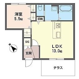 エスポワールちはら台南B棟 1LDKの間取図画像
