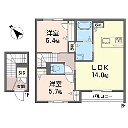 エスポワールちはら台南B棟 2LDKの間取図画像