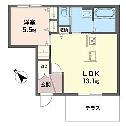 エスポワールちはら台南B棟 1LDKの間取図画像