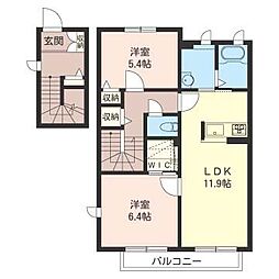 メテオール 2LDKの間取図画像