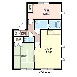サンフレンドハイツA棟 2LDKの間取図画像