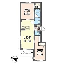 アリスティオ蘇我 2LDKの間取図画像