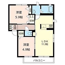 ウエスト塩田 2LDKの間取図画像