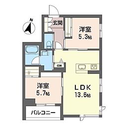 アリスティオ蘇我 2LDKの間取図画像