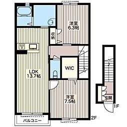 メゾンレインワースC棟 2LDKの間取図画像