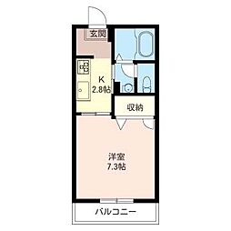 フレジェール 2階1Kの間取り