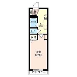 ミューズ中原 1Kの間取図画像