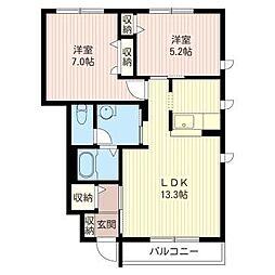 オーロ・ファーレA 2LDKの間取図画像