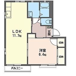 フレグランスヒトミB 1LDKの間取図画像
