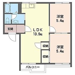鶴金コーポ 2LDKの間取図画像
