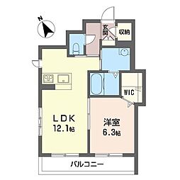 アルフラット武蔵浦和 1LDKの間取図画像