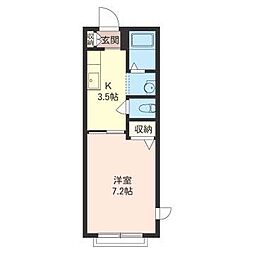 メゾンデスール 1Kの間取図画像