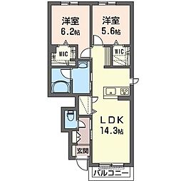 ラヴォーグ　I 1階2LDKの間取り