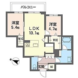 グランアリスティオ 2LDKの間取図画像