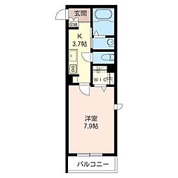 グランドソレイユ2 1Kの間取図画像