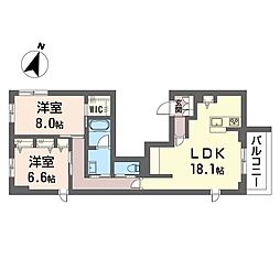 カーサ北沢 2LDKの間取図画像