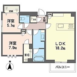 オーギュスト ルネ 2LDKの間取図画像