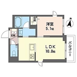 ベルフィオーレ かむろ坂 1LDKの間取図画像