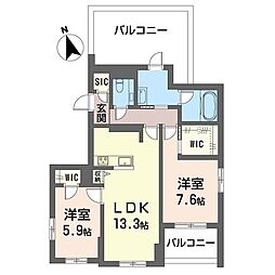 グランノワール 2LDKの間取図画像