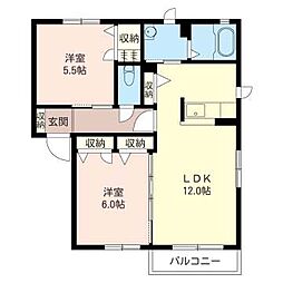 ソレイユ浜田参番館 2LDKの間取図画像