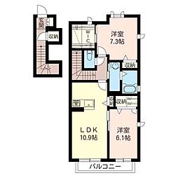 クレスト広田5 2LDKの間取図画像
