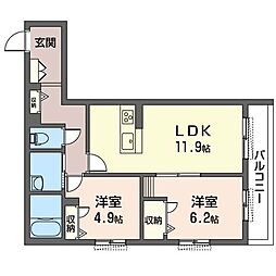 アーデル湘南 2LDKの間取図画像