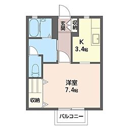ラ・ドゥース・中原 1Kの間取図画像