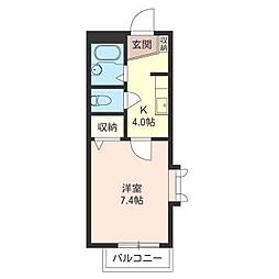 グリーンヒルズ 1Kの間取図画像