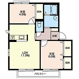 アルブル2番館 2LDKの間取図画像
