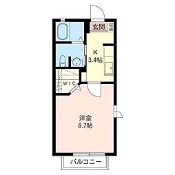ヴィラ・デ・ソルA 1Kの間取図画像
