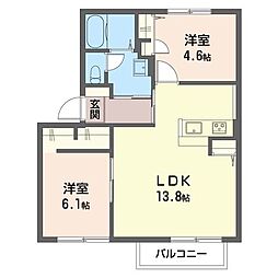 ハイムみしゅらん 2LDKの間取図画像
