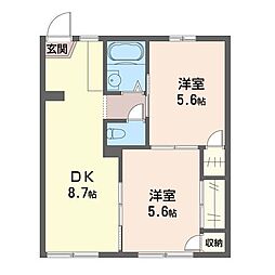 フラワーハイツ 2DKの間取図画像