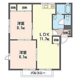 ヤマイチハイツ弐番館 2LDKの間取図画像