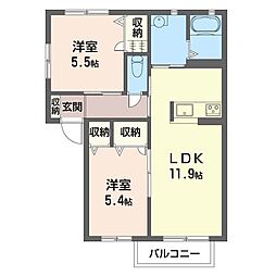ハピーハイツ 2LDKの間取図画像