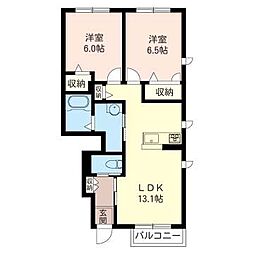 ラフィネB 2LDKの間取図画像