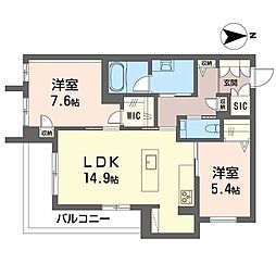 プレヴィア レジデンス 2LDKの間取図画像