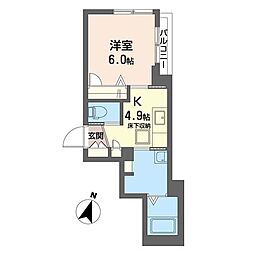 ポルト ボヌール 1Kの間取図画像
