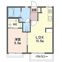 クレスト大和B 1LDKの間取図画像