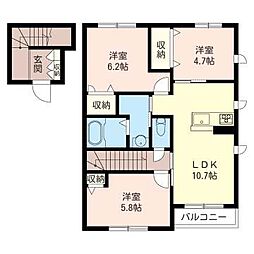 エクラージュB 3LDKの間取図画像