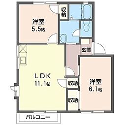 ラ・プラーサB 2LDKの間取図画像