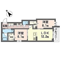 スカイパーク喜多町 2LDKの間取図画像