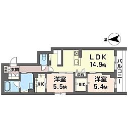 プリマ・クラッセ 2LDKの間取図画像