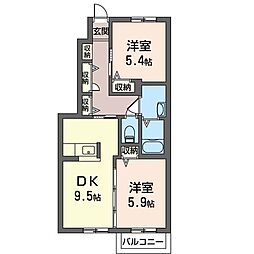 ウィステリアガーデン 2DKの間取図画像