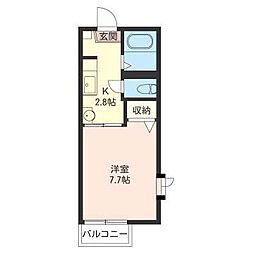 シャルム上水戸B 1Kの間取図画像