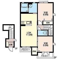 グロッソみがわA 2LDKの間取図画像