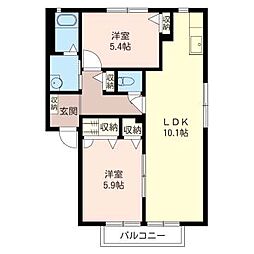 シャルム・ドミールB 2LDKの間取図画像