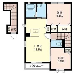ヴィラ・クレストB棟 2LDKの間取図画像