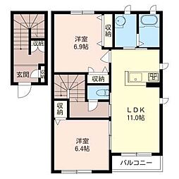 シャーメゾンカンパニラ　Ａ 2階2LDKの間取り