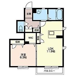 クレアージュD 1LDKの間取図画像